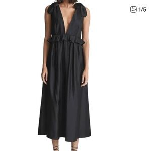 Reiss Black Dress with Ruffle Detail and bow shoulders